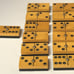 Old RARE! Butterscotch & black enrobed laminated spinner 25 dominoes 080122cDB