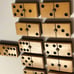 Old RARE! Butterscotch & black enrobed laminated spinner 25 dominoes 080122cDB