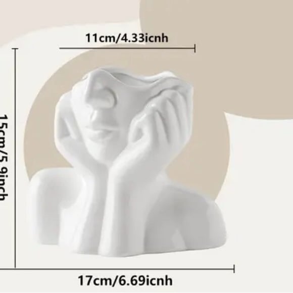 New Boho White Ceramic Female Face Abstract Flower Vase