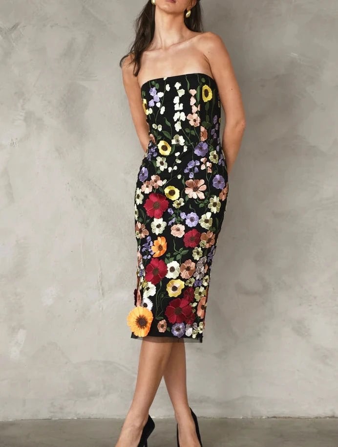 Adelyn Rae 3D Floral Mesh Strapless Neck Sleeveless Dress, NWT