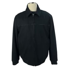 Perry Ellis Black Wool Blend Lined Bomber Jacket Mens Size XL
