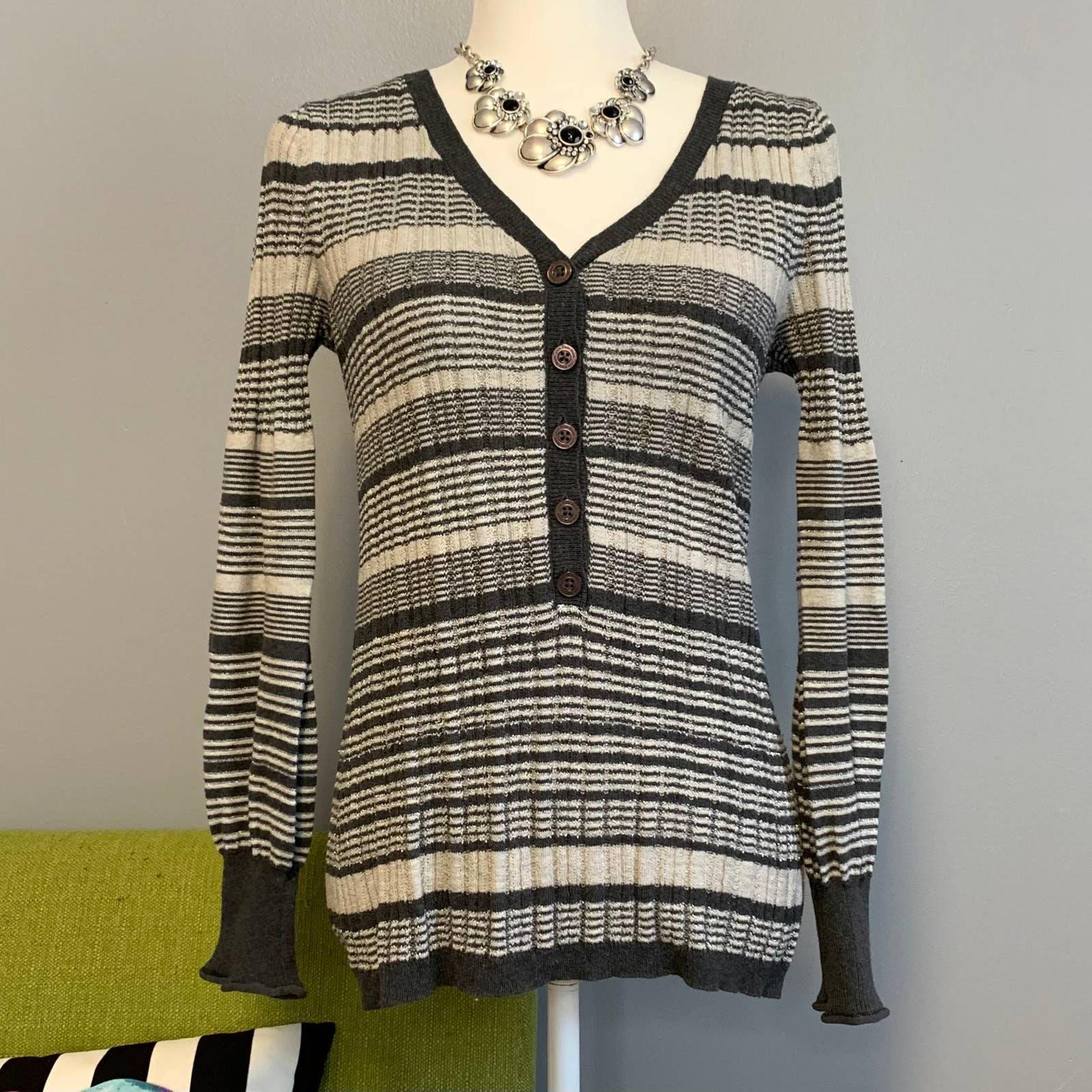 Grey Striped Henley Sweater - Calvin Klein