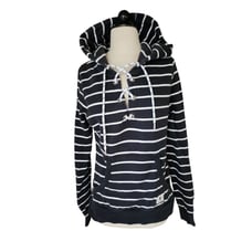 Wanakome Women's Black Striped Nautical Fisherman Lace-up Shelby Hoodie Size M