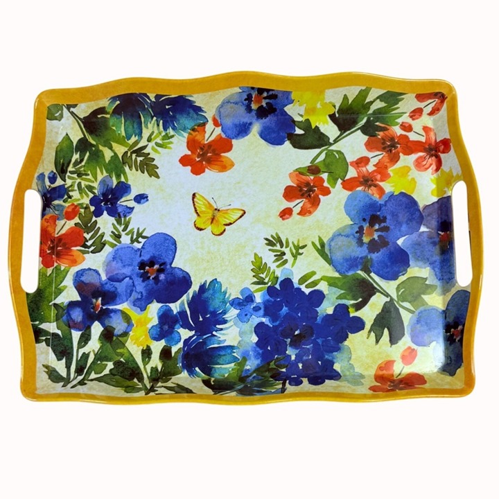 Pier 1 Imports Butterfly Serving Tray Outdoor VTG Melamine Floral Poolside Cater
