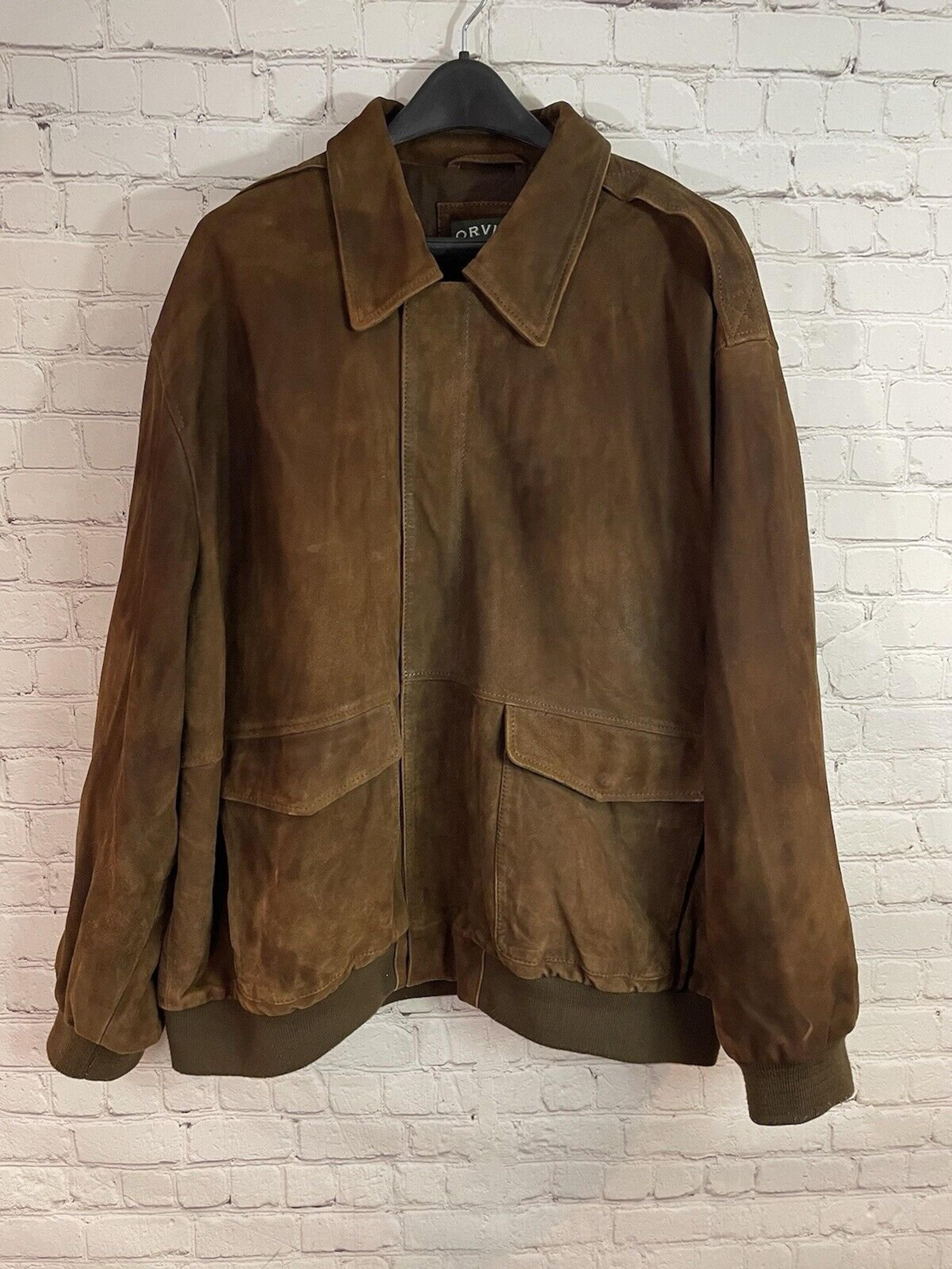 Orvis Leather Bomber Jacket Fly Fishing Schools Aviator Vintage Brown Mens 2XL