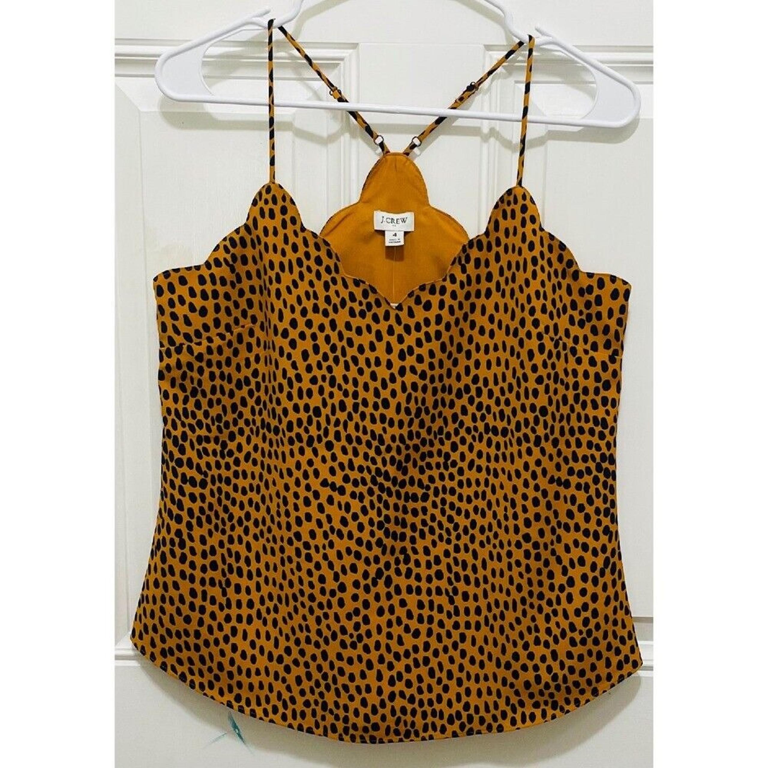 J.Crew Cami Top Scalloped Neckline Sleeveless Blouse Animal Print Size 4