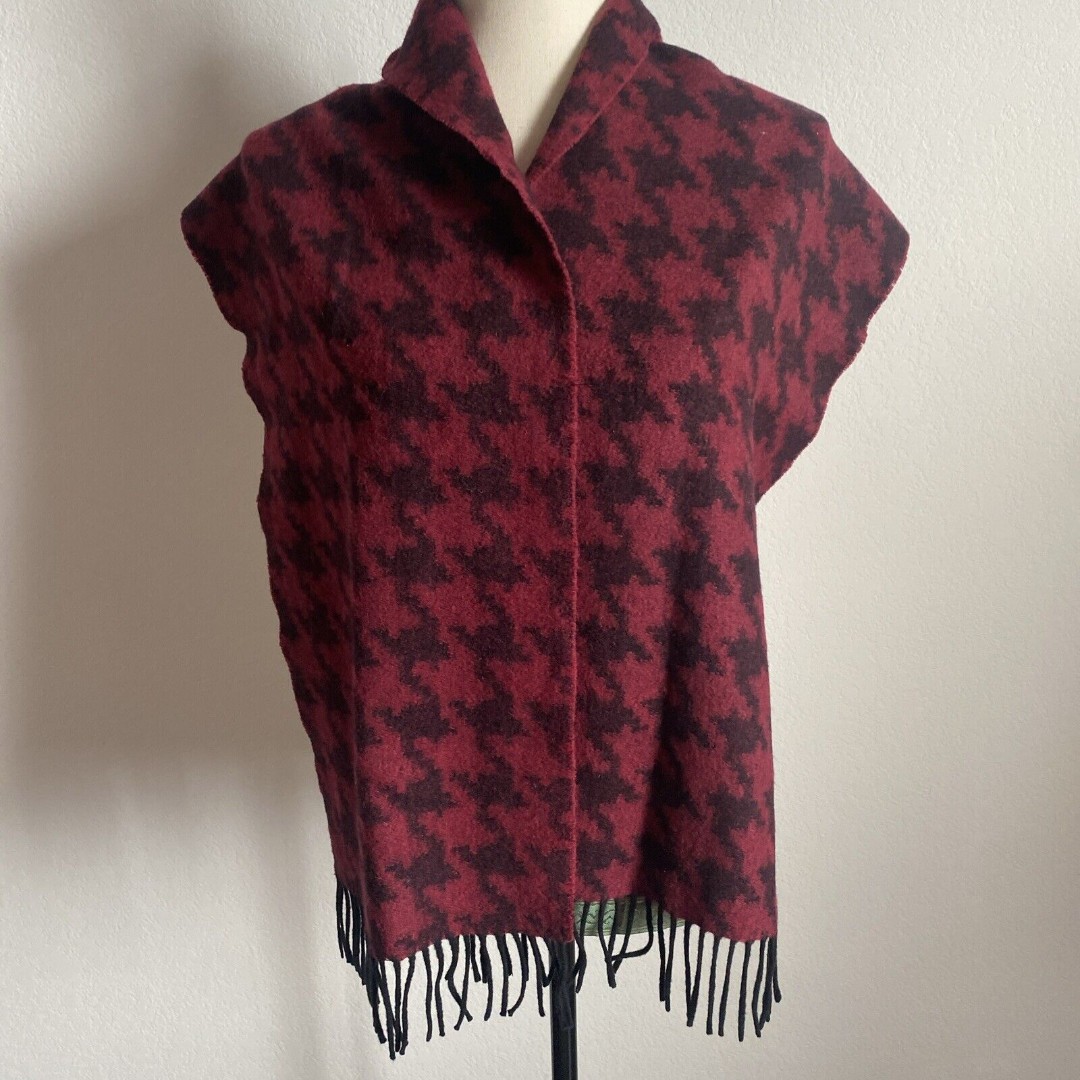 Creswick Scarf Burgundy & Black Houndstooth Check Cashmere & Lambswool Wrap OS