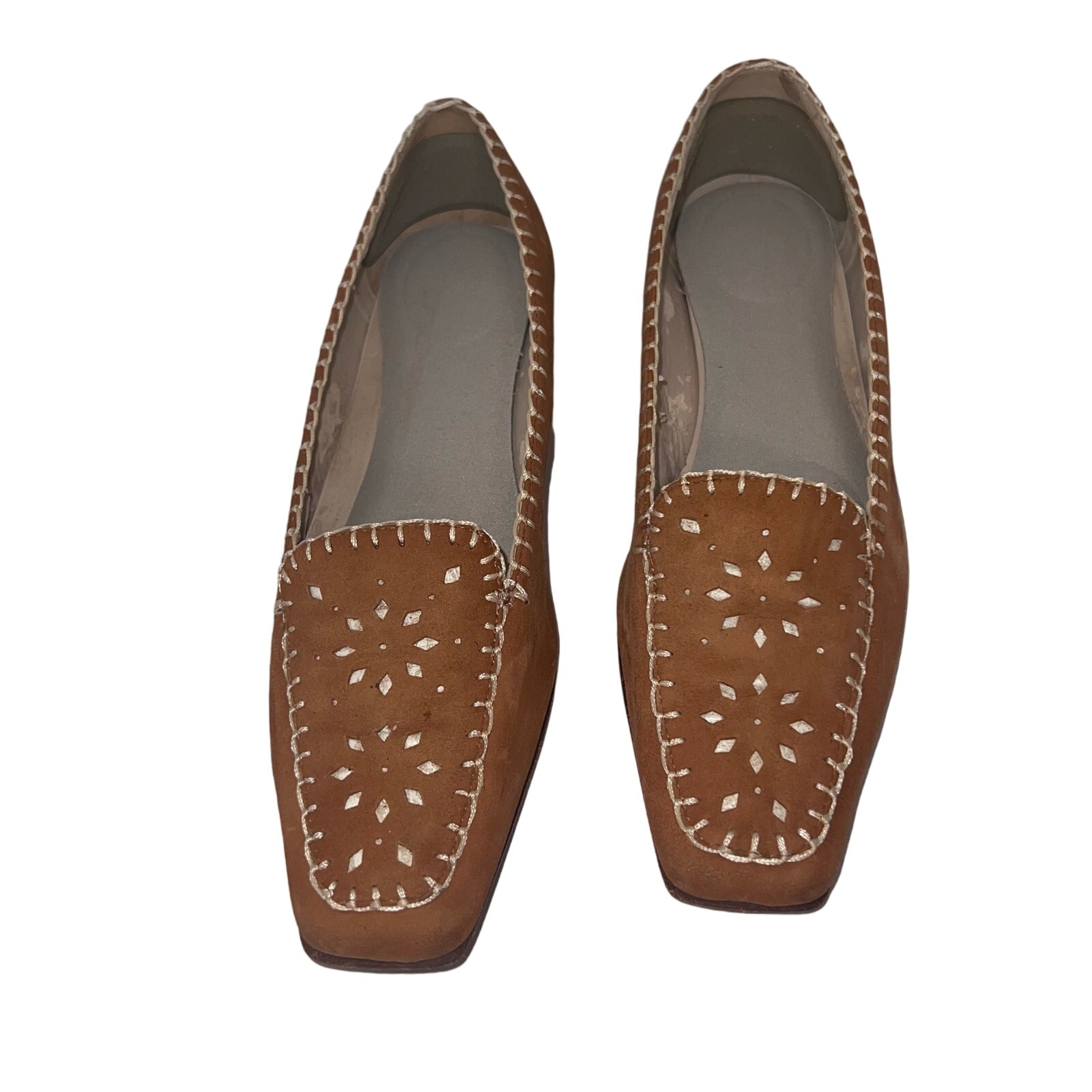 Leather suede stitched cut out wooden 1/2”heel made in Italy slip on shoe 7M