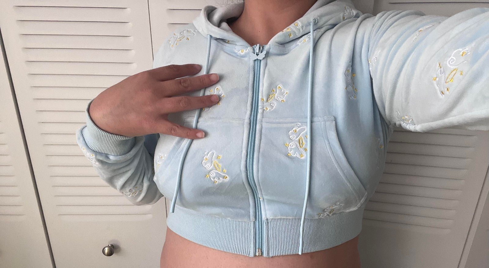 Kawaii Cute Angel Baby Blue Velour Cropped Hoodie Lounge Pant SET