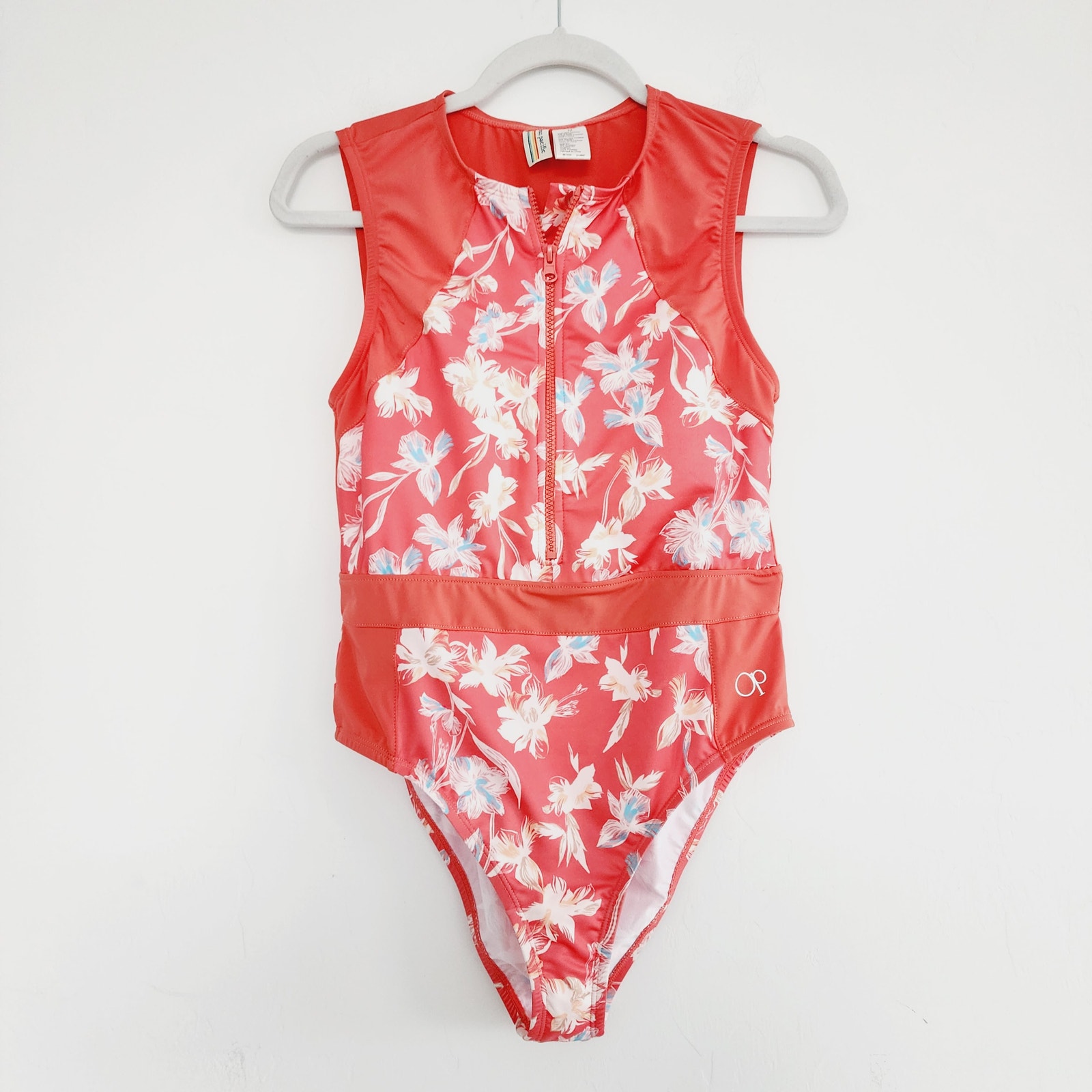 Ocean Pacific Coral Orange Floral Print One-Piece Swimsuit Large