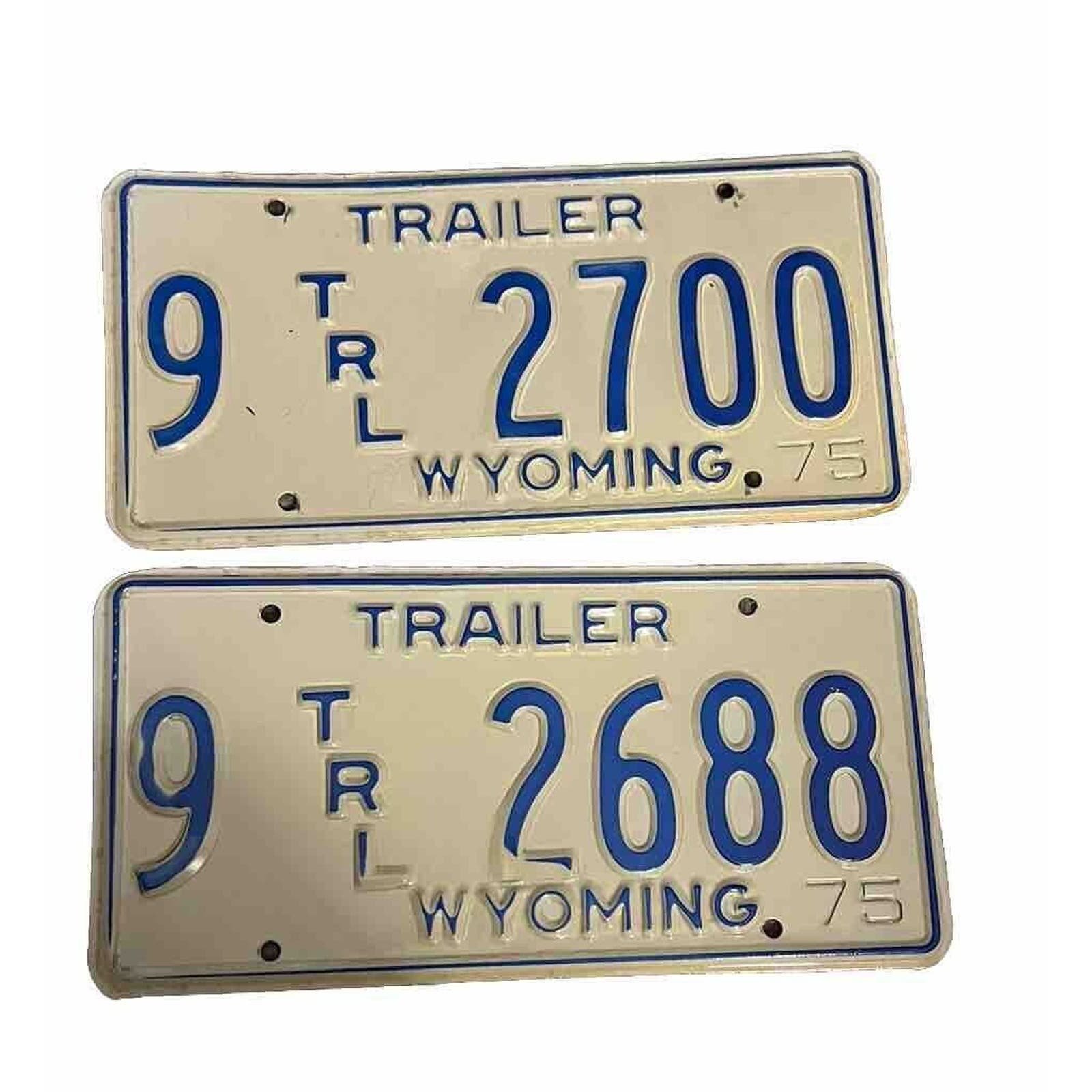 Wyoming 1975 Pair Vintage Trailer License Plate- Rare Pair