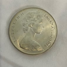 BAHAMA ISLANDS 1970 5 FIVE DOLLARS SILVER COIN QUEEN ELIZABETH UNCIRCULATED