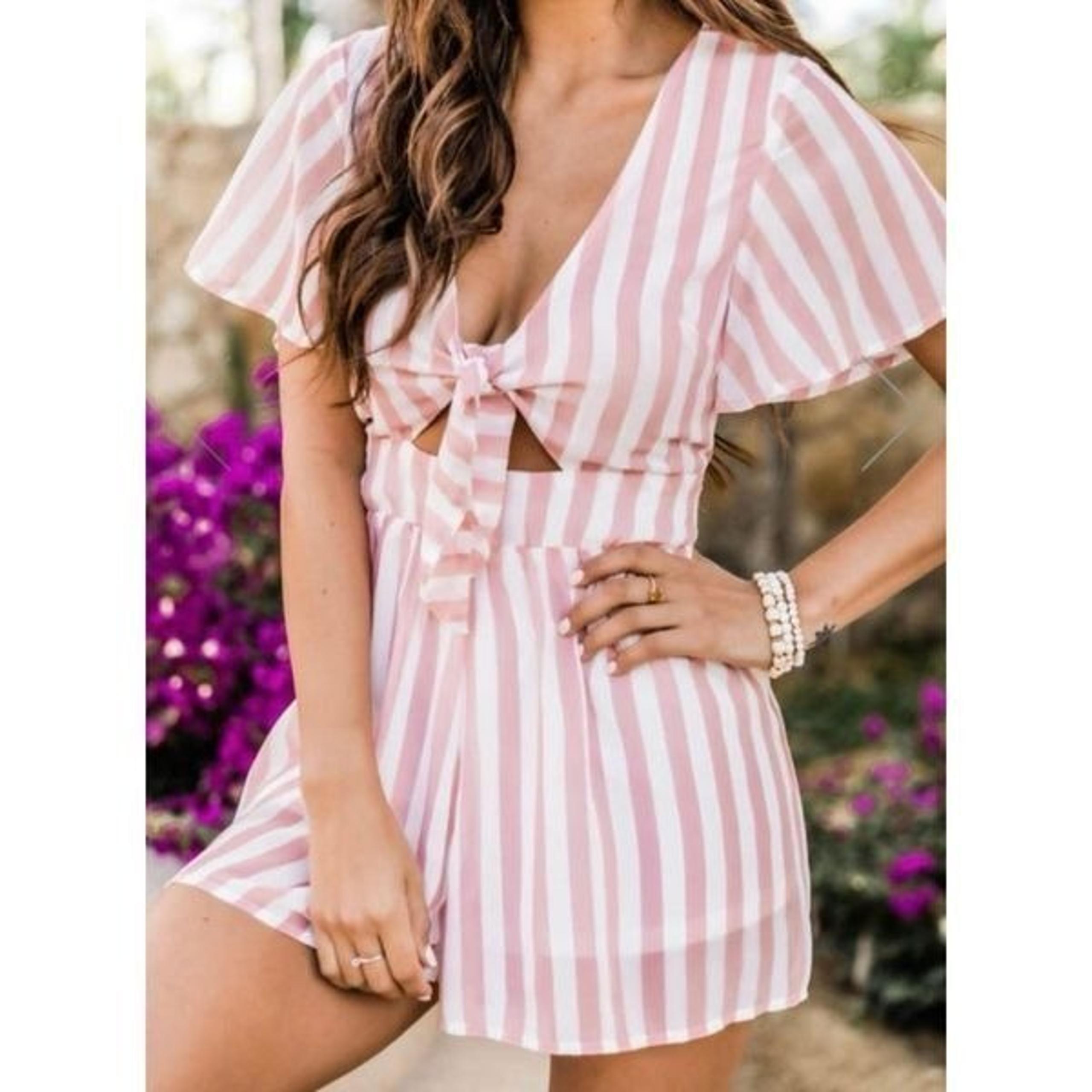 Pink Lily Women's Size Medium Barbiecore One Piece Romper Short Sleeve Skort