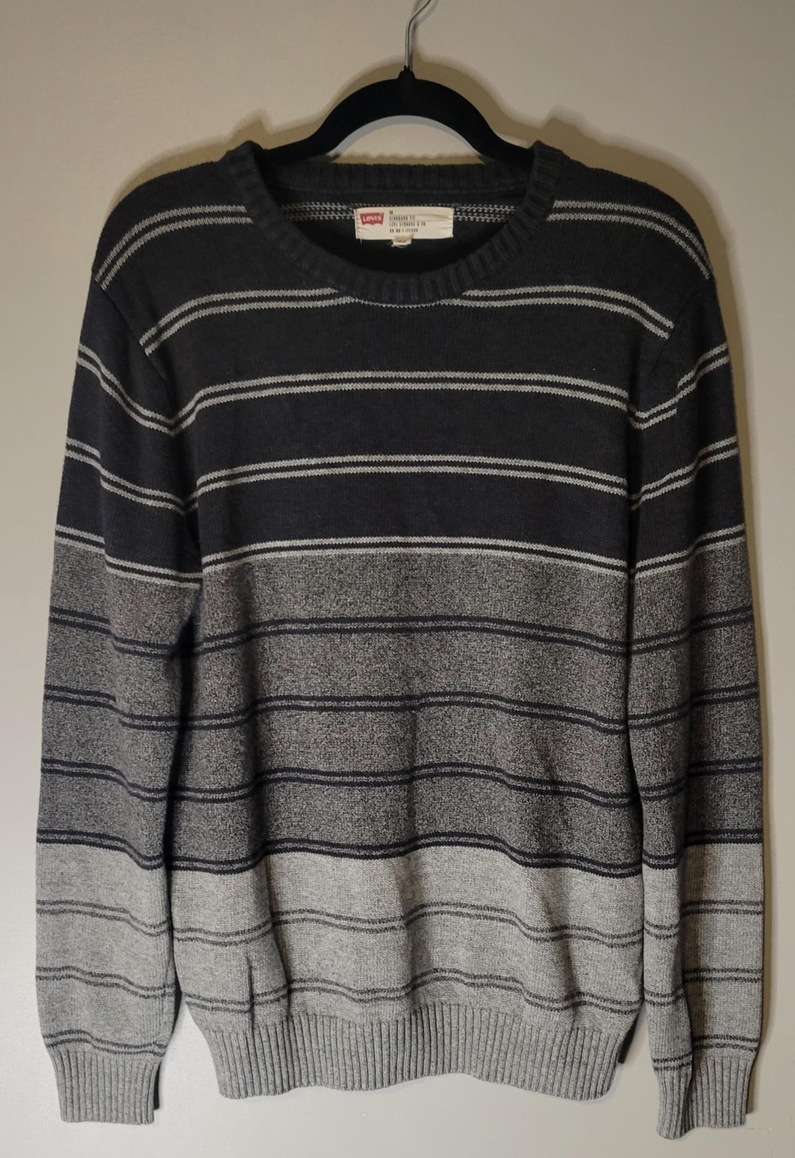 Levi's Standard fit striped sweater, crew neck, Gray, men's size medium
