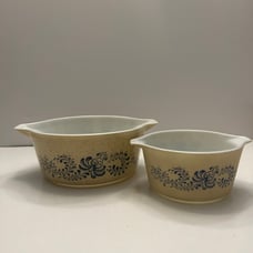 Pyrex Homestead Casserole Beige & Blue Set-2 No Lids