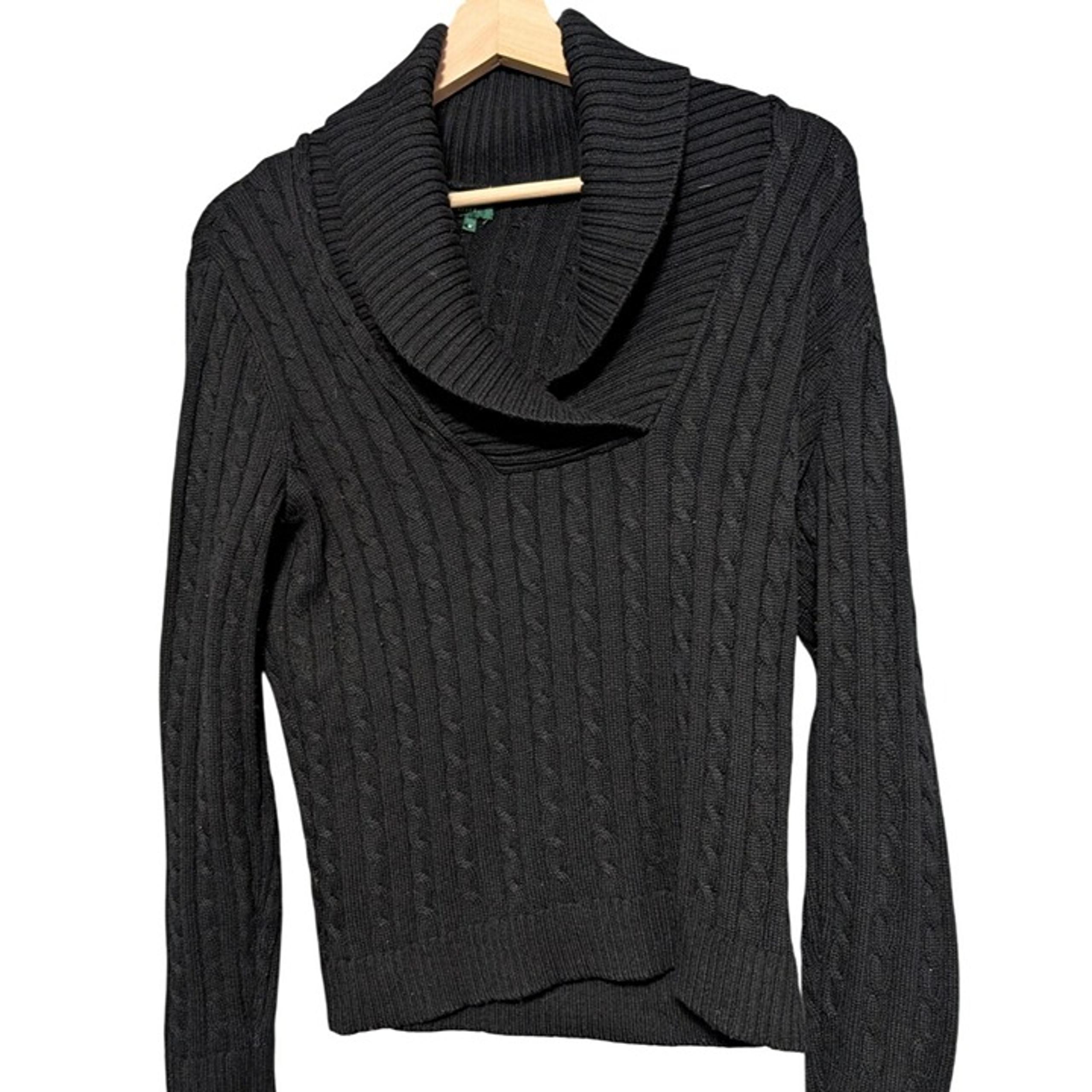 Lauren Ralph Lauren Cowl Neck Sweater Womens Black Cable Knit Silk Cashmere Sz M