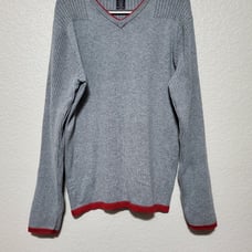 Kenneth Cole New York Gray & Red Knit V-Neck Sweater Men's Medium