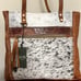 Real Cowhide Myra Western Hand Tooled Embossed Leather Canvas Shoulder Tote Bag