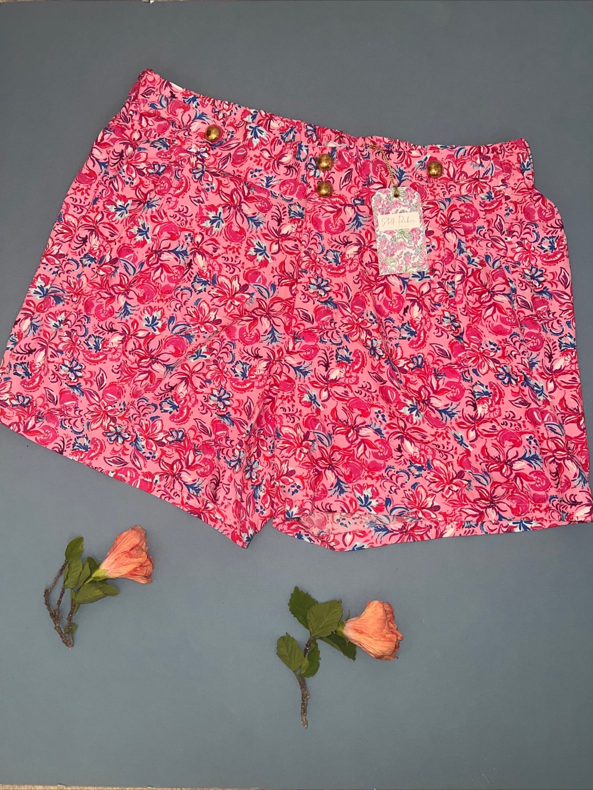 Stella Parker New Floral Boutique Designer Pocket Flowy Summer Gold Buttons L