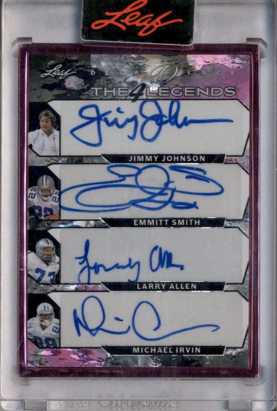 2024 Leaf Quad Auto Purple Jimmy Johnson Emmitt Smith Allen Michael Irvin /3