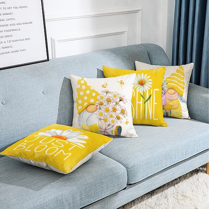 Outdoor Yellow Throw Pillow Covers Set of 4 Spring Summer Decor Cushion Cases.