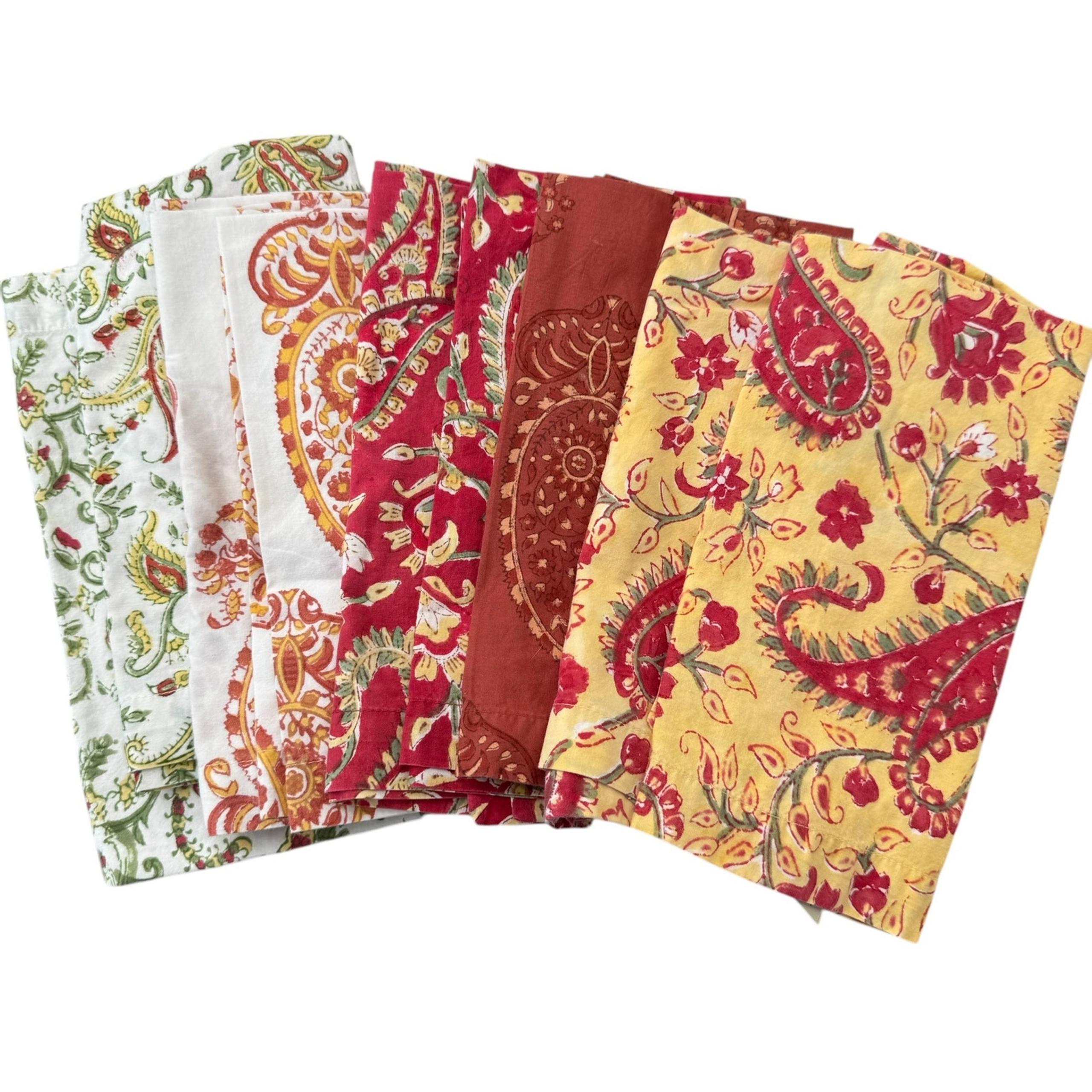 Pottery Barn Assorted Napkins Cotton 20"x 20" Set of 8 Paisley Floral Boho Party