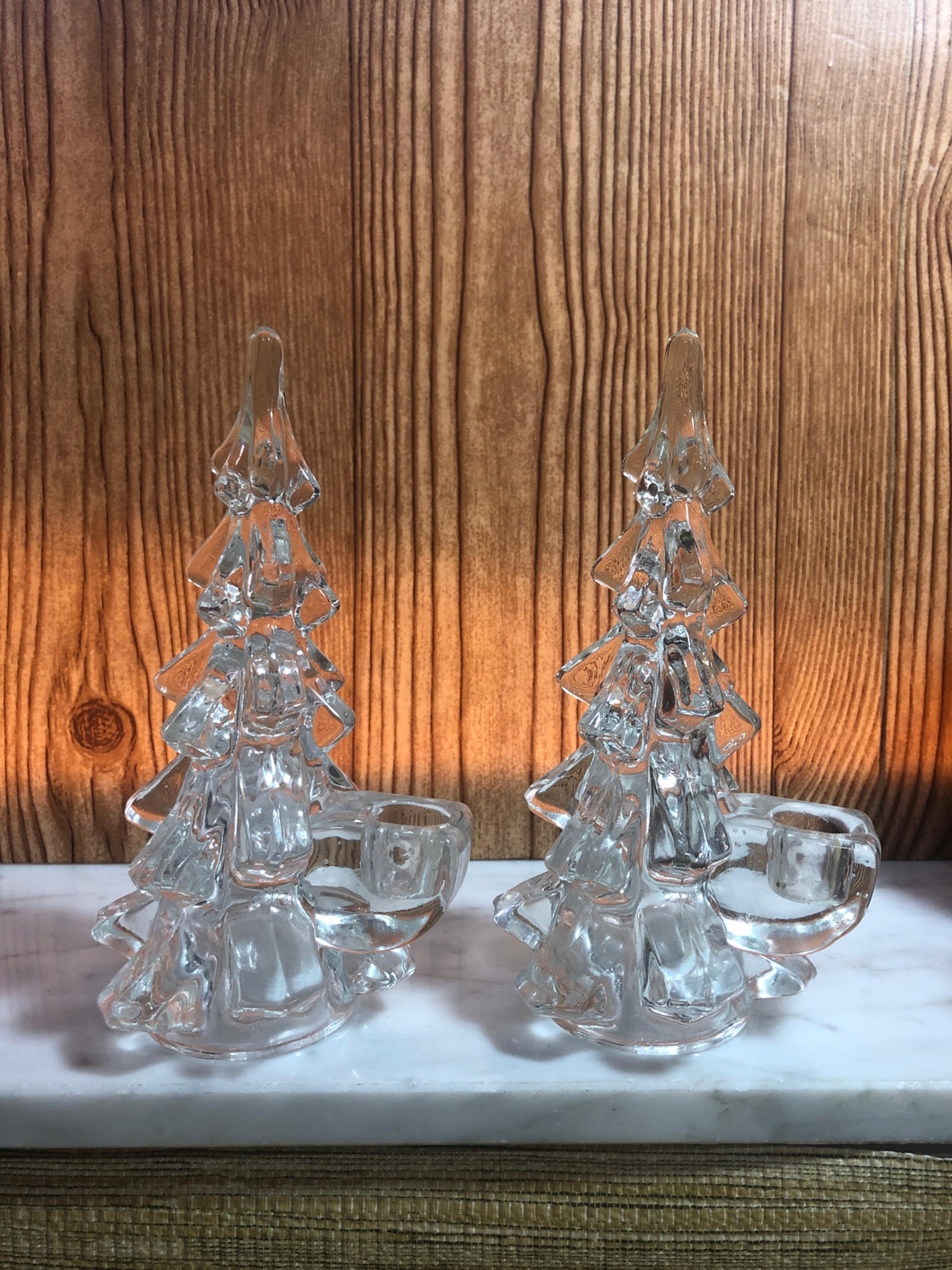 Biedermann Glass Christmas Tree Candle Holders set of 2