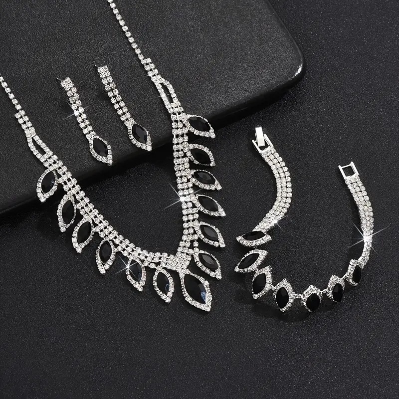 1 Pair Dangle Earrings +1 Pc Necklace +1 Pc Bracelet with Black Water Drop Penda