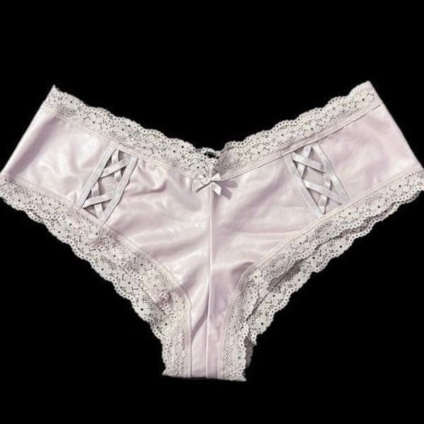 Victorias Secret very Sexy Wet Look lace up mesh detail Cheeky panty pale pink