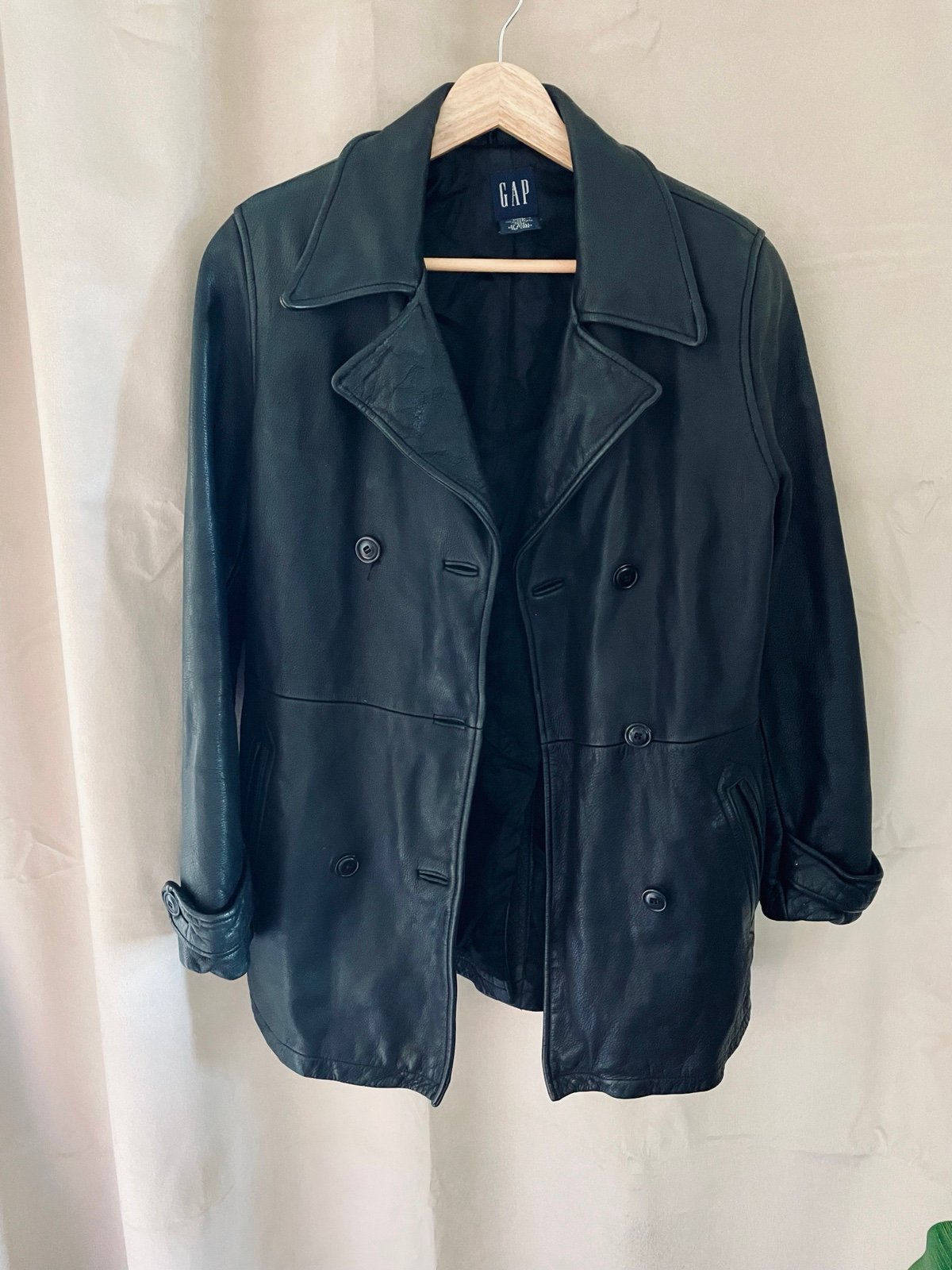 Y2K GAP Mens Black Leather Blazer Jacket Sz S