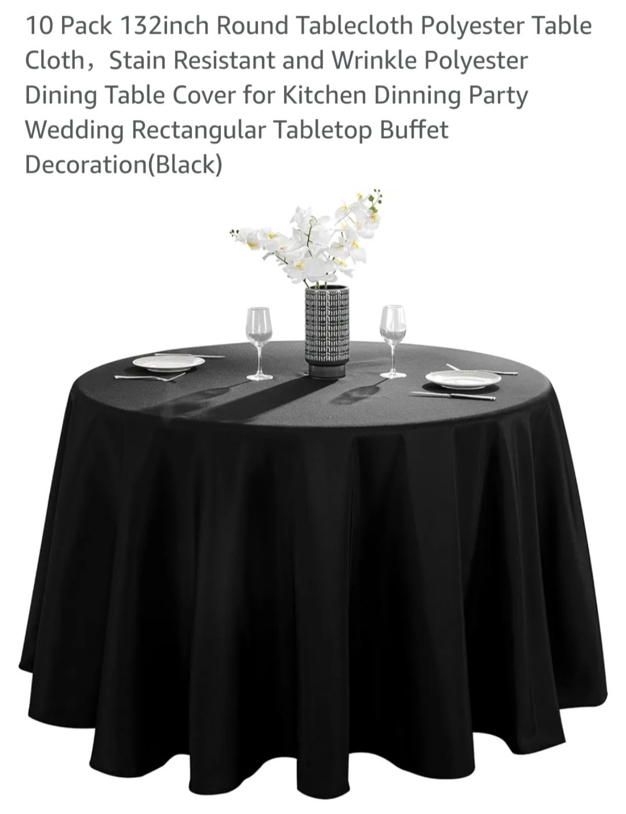132 inch Round Black Tablecloth Set of 9