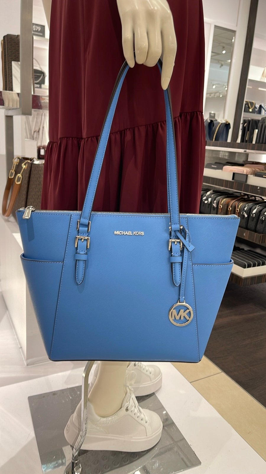 MICHAEL KORS Jet Set Large Crossgrain Leather Top-Zip Charlotte Tote Bag NWT