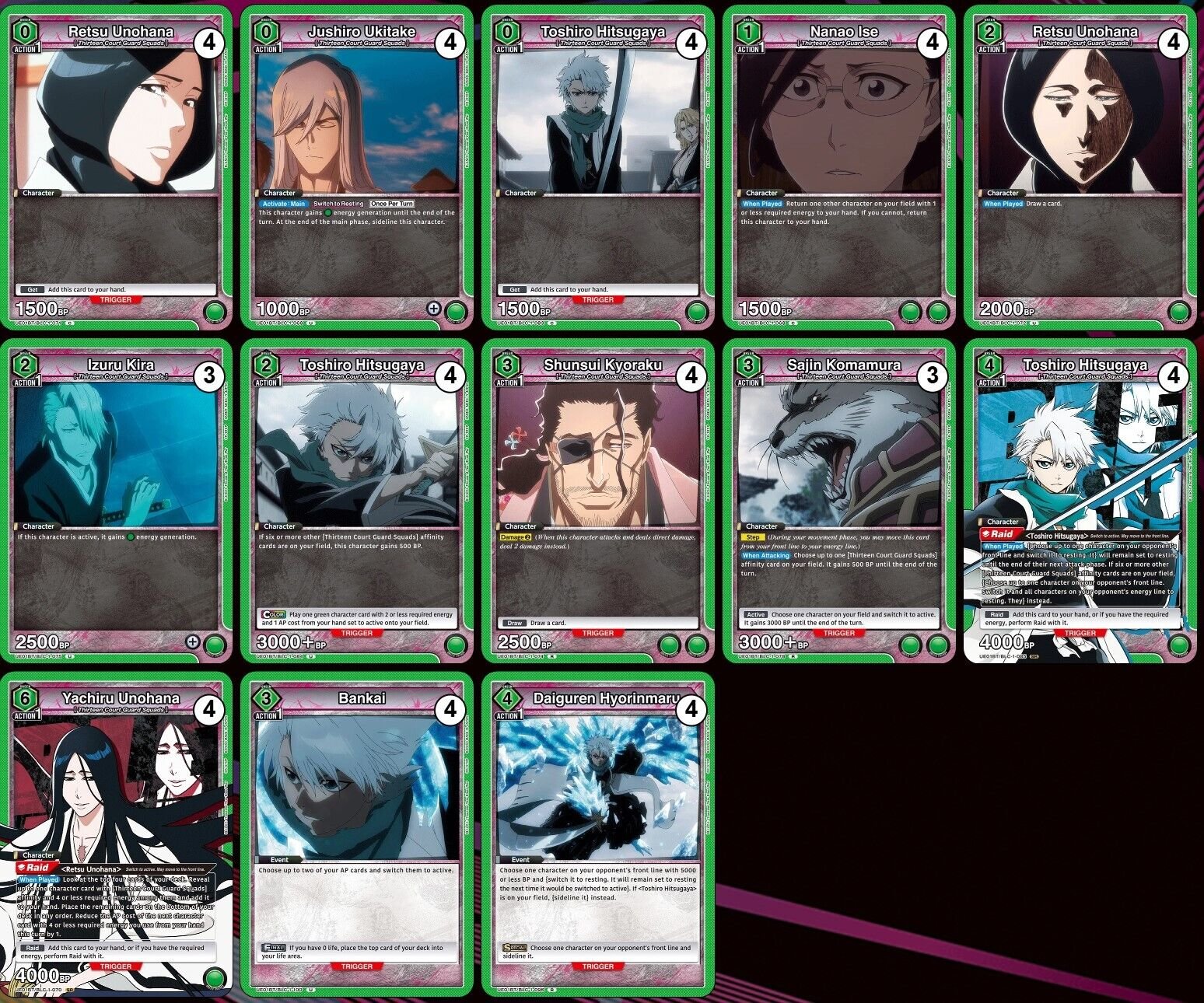 Union Arena BLC Bleach Green ToshiHana Flood Toshiro Unohana Shunsui Flood Deck