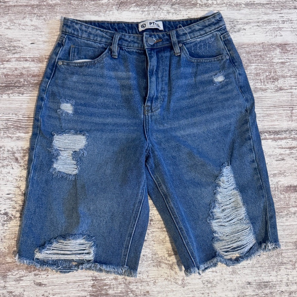 PTCL Distressed high waisted Denim Shorts in blue women's size 28 NWOT