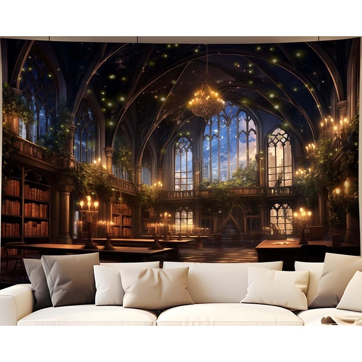 Library Tapestry Fairy Tale Magic School Bookshelf Tapestry Wall Hanging Decor