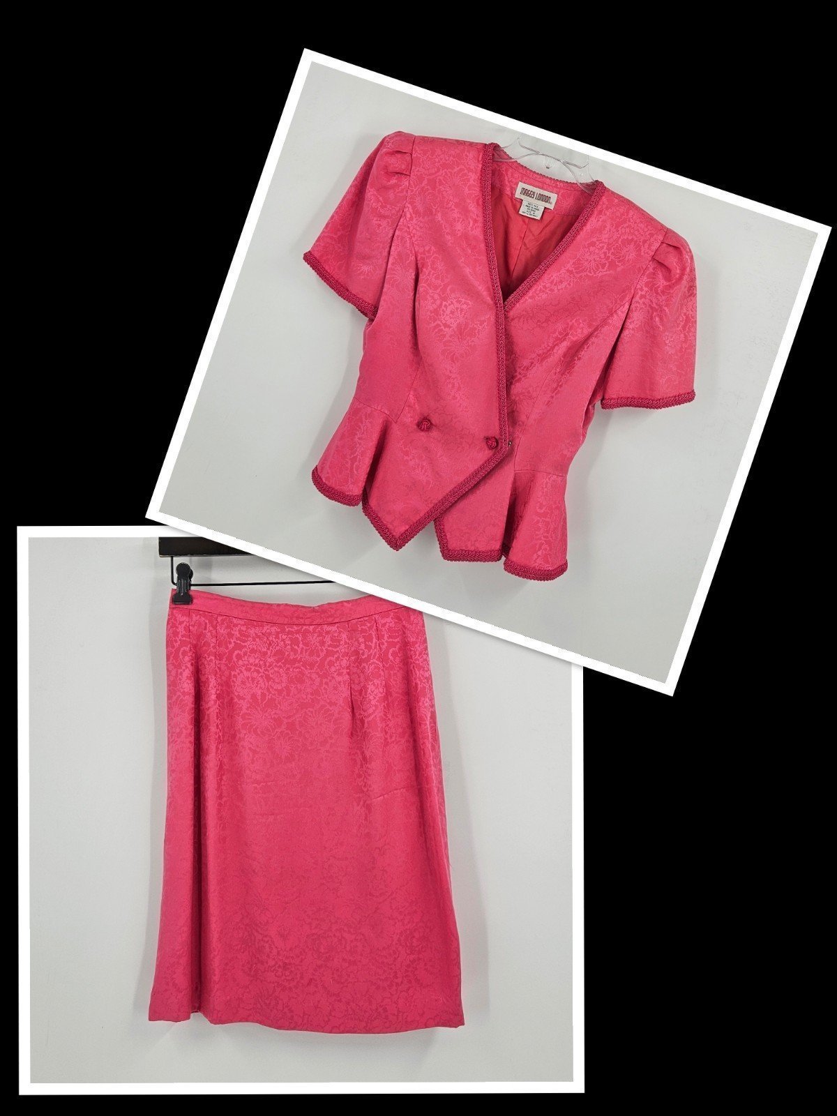 Maggy London Bright Pink Silk Lined Skirt Suit Blazer Set Sz 8 Vintage 80s