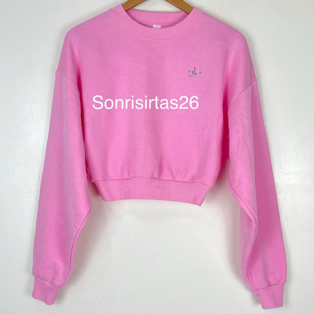 Alo Yoga Cropped Accolade Crew Neck Pullover Sweatshirt - Sweet Pink Size XS