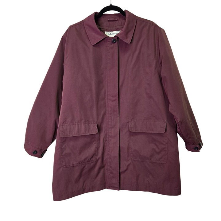 Vintage L.L. Bean Petite XL Flannel Lined Burgundy Maroon Barn Chore Jacket