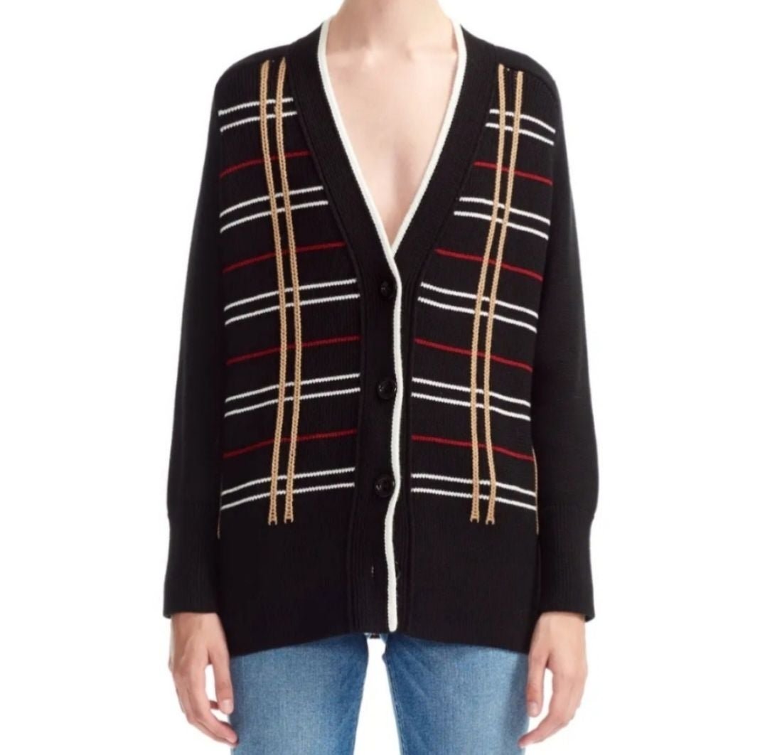 Maje Mada Plaid Wool Blend Cardigan