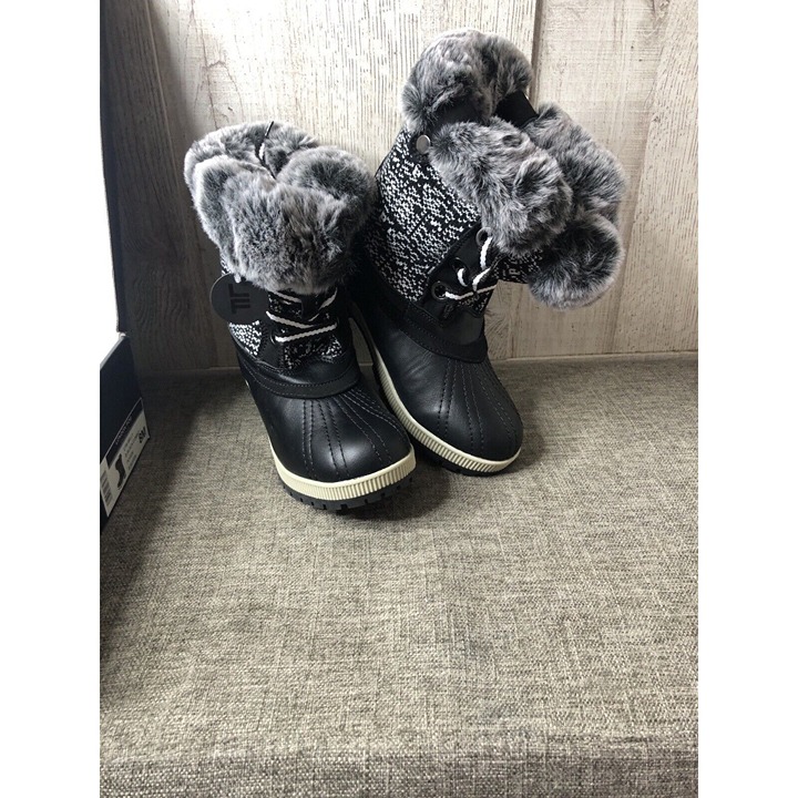 London Fog Boots Size 8 M LFW Milly B Black Gray Combo Furry Snow Winter Lace Up
