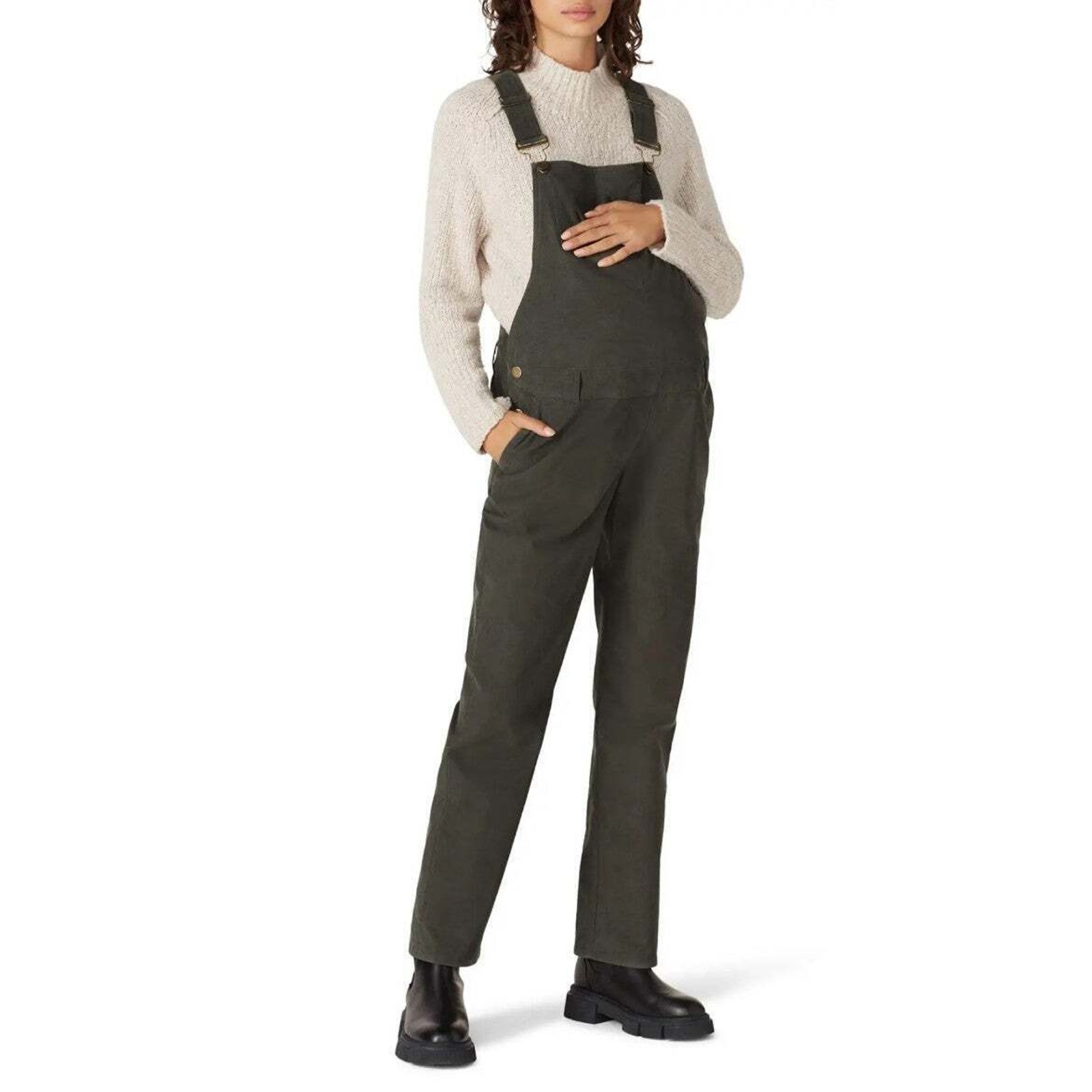 RTR size 2/M Hatch maternity solid olive green ribbed corduroy pocketed overalls