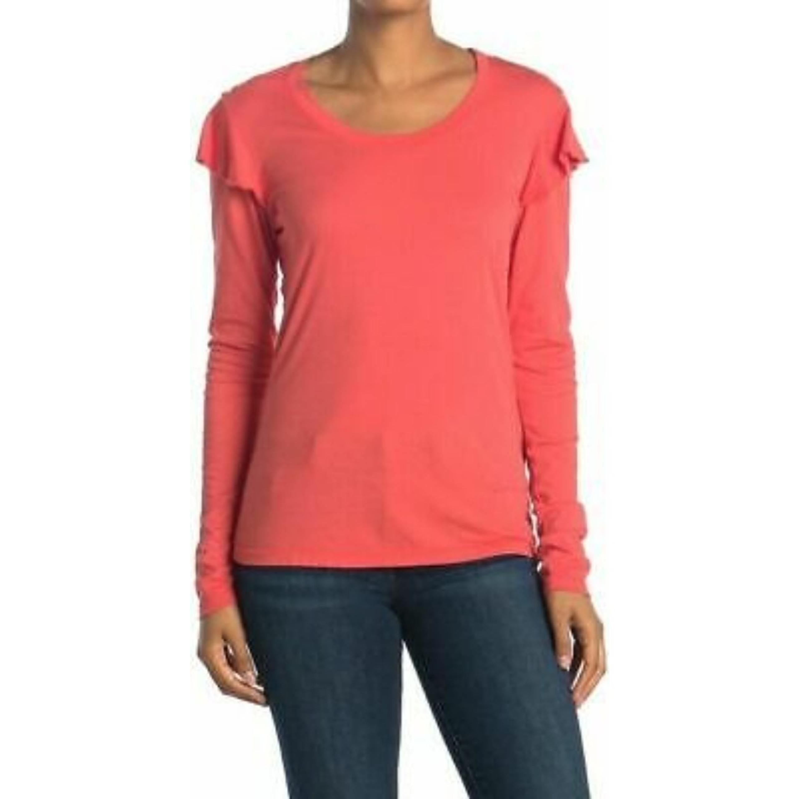 Sundry Ruffle Shoulder Top Size 2 M Long Sleeve Cherry Red T-Shirt NEW Tag B12