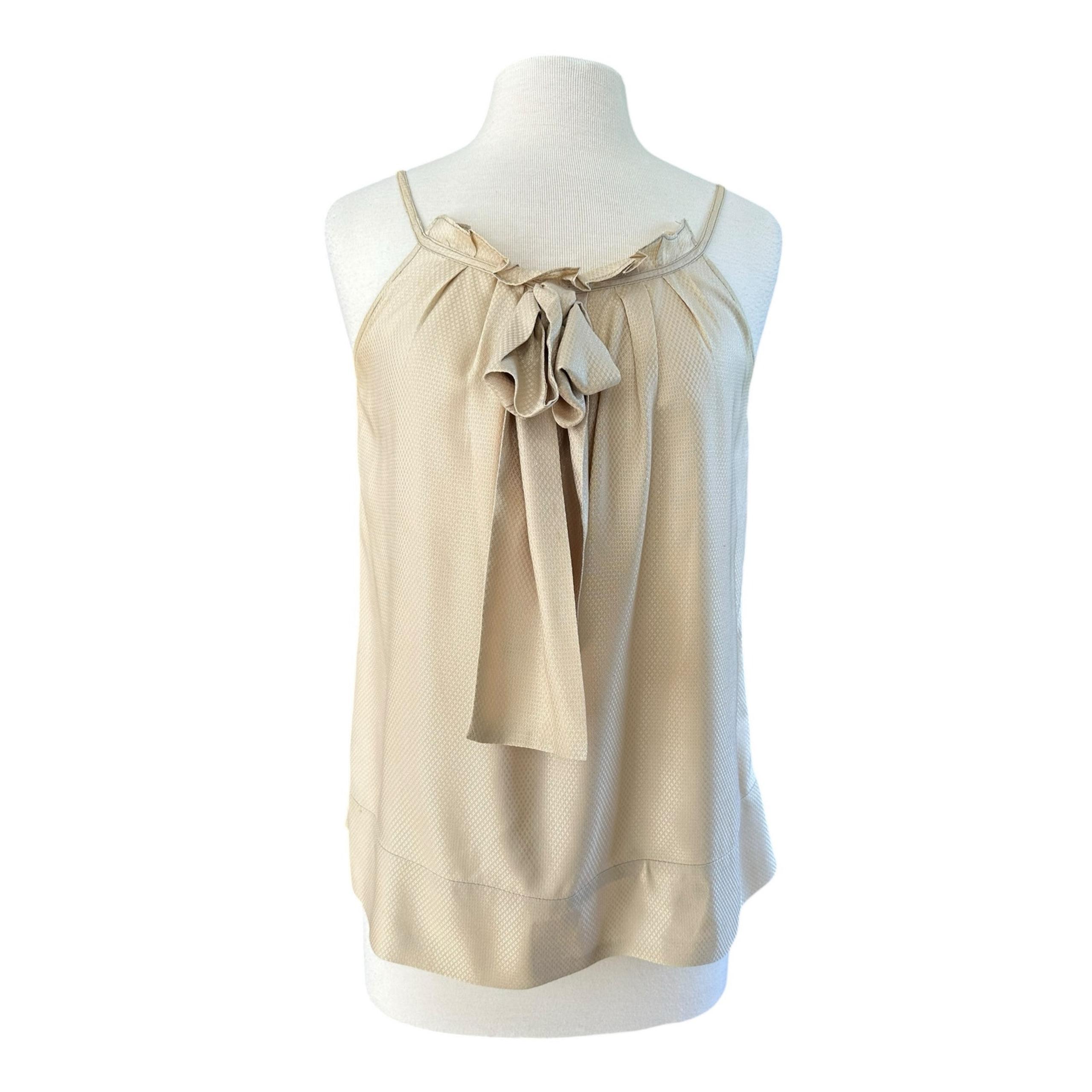 Diane Von Furstenberg Gold Silk Pleated Neck Bow Tie Cami Tank Blouse Small Med