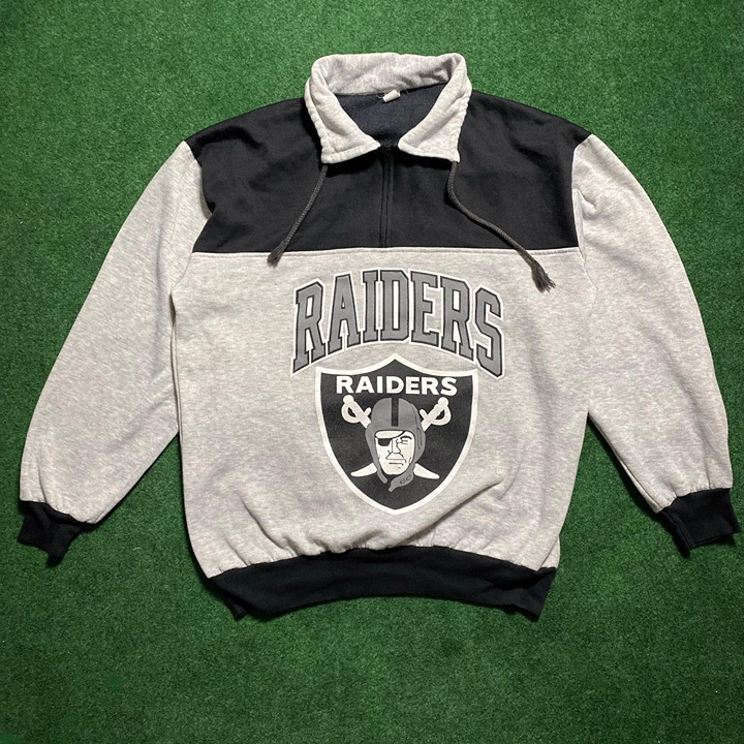 Vintage Men’s Raider’s Quarter-Zip Color-block Sweater Black/Heather-Gray XLarge
