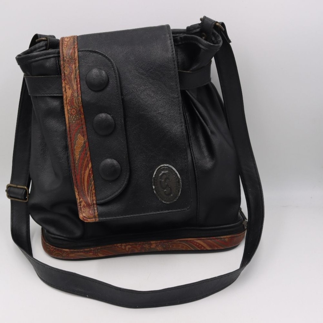 Vintage Black Leather Flap Satchel Crossbody Hand Bag Purse 80s 90s Grunge