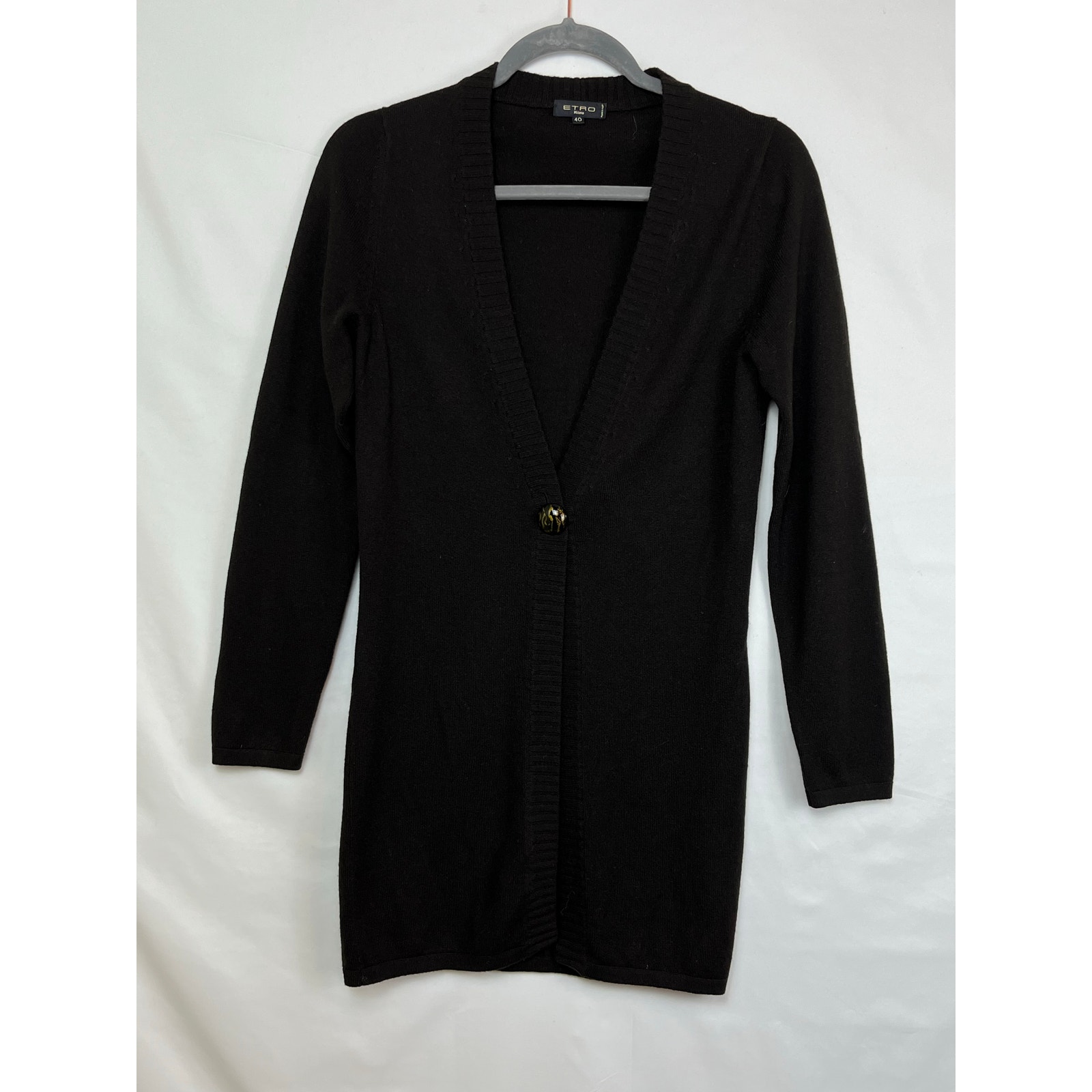 ETRO Milano Women's Size 40 Black 100% Cashmere Long Sleeve One Button Cardigan