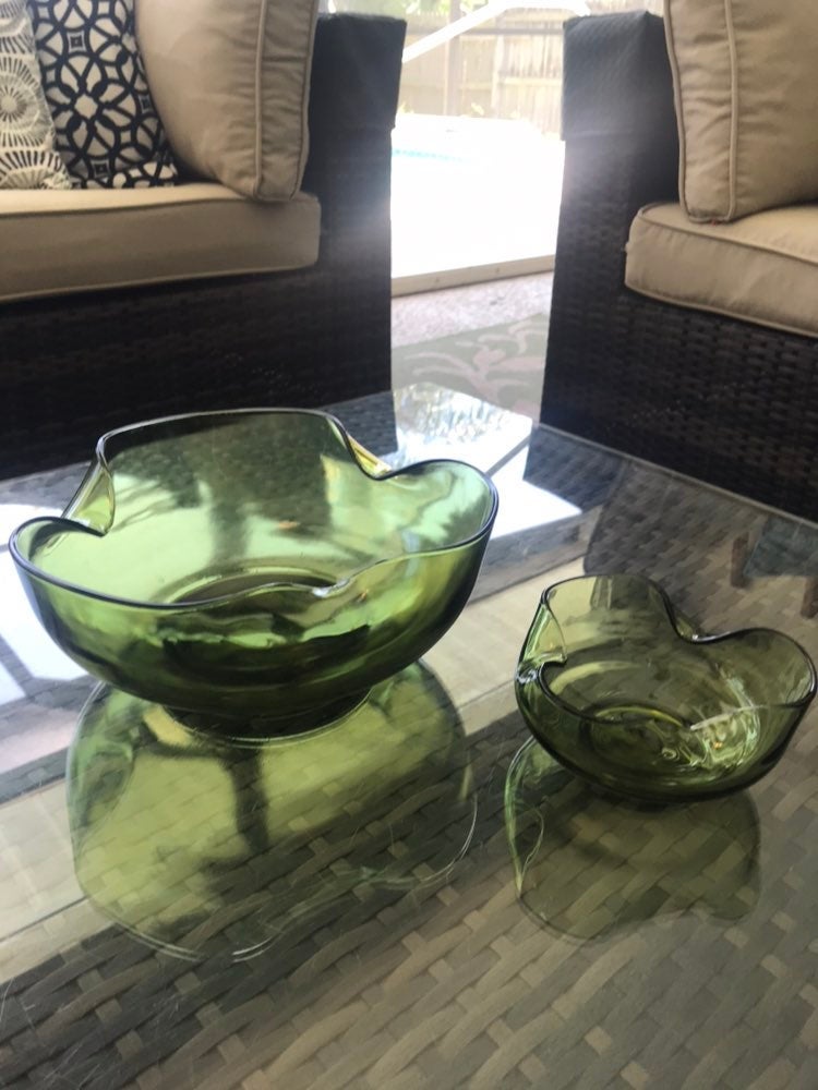 VTG Green Glass Chip and Dip set