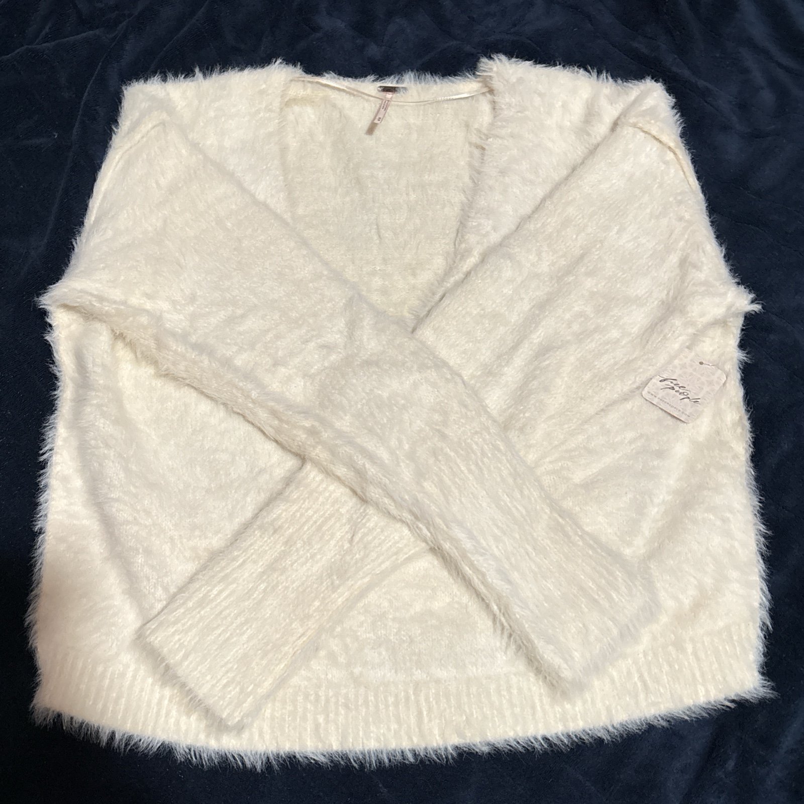 Free people new with tags fuzzy cream color v neck sweater