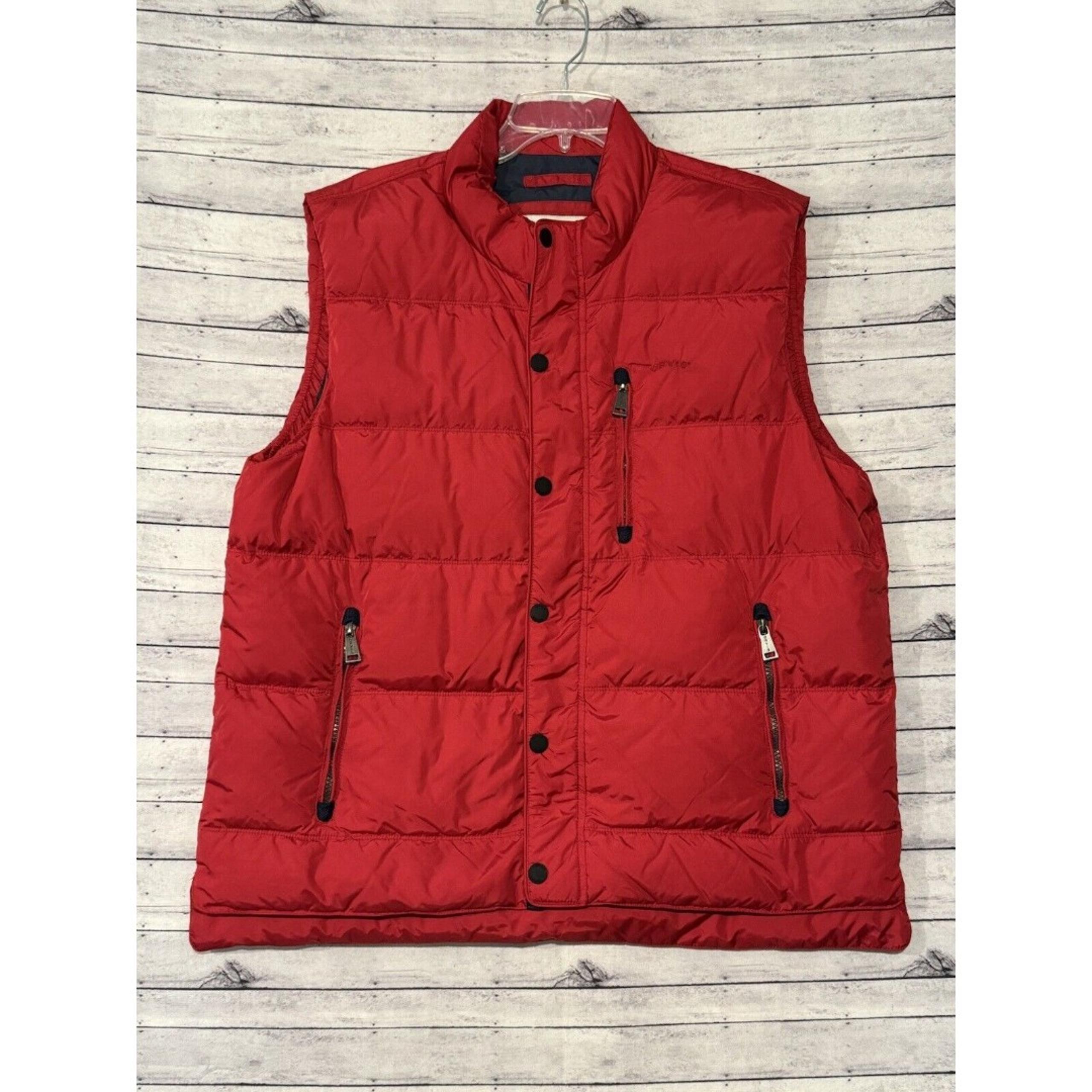 ORVIS Mens Duck Down Puffer Vest Sz L Red Button Front Zipper Pockets GUC