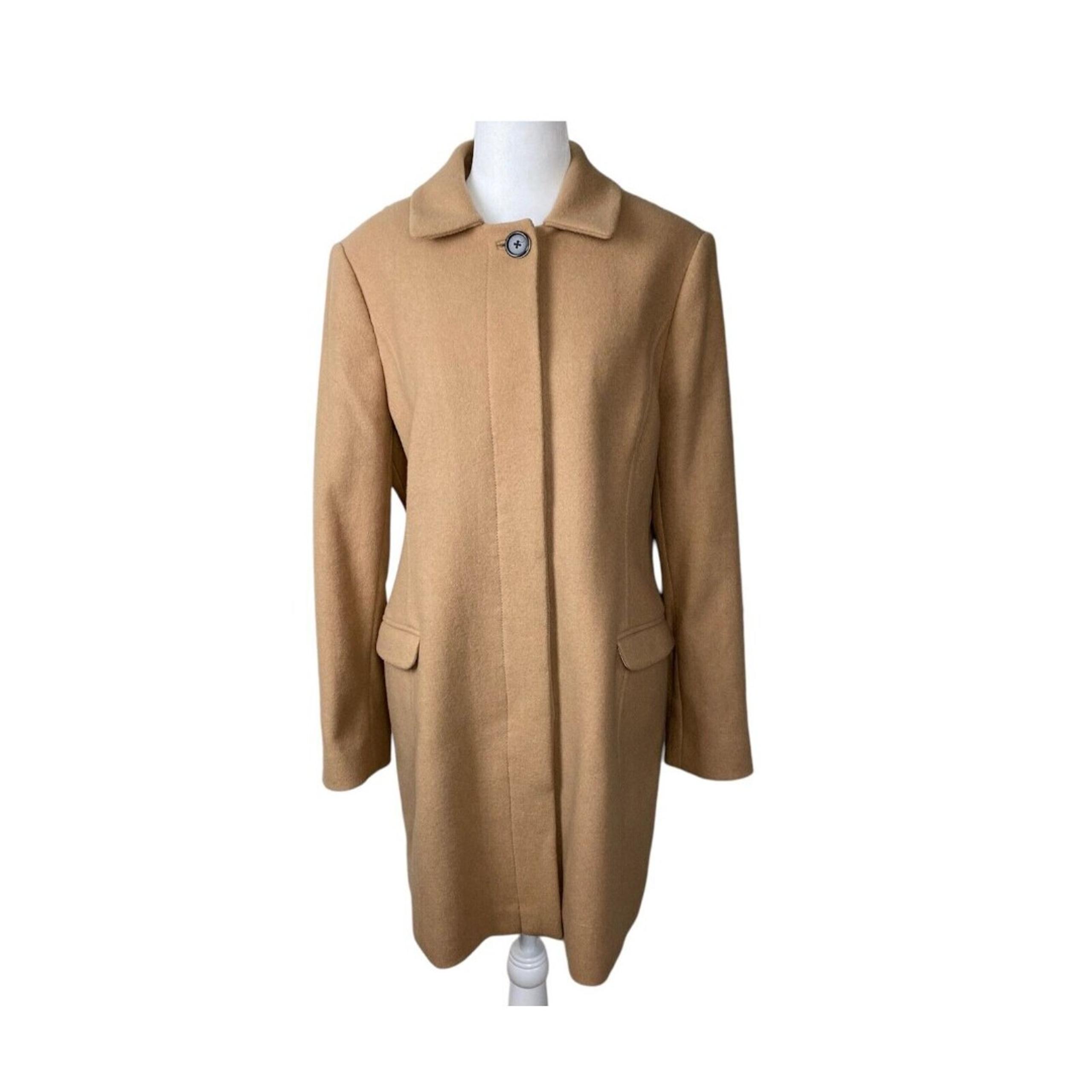 Brooks Brothers Trench Pea Coat Womens Size 12P Tan Camel Pockets Wool Jacket